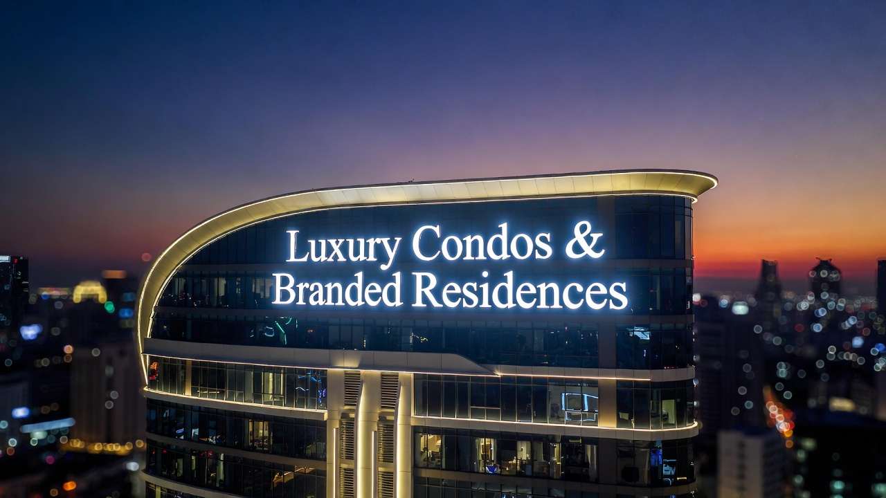 Luxury condos and branded residences in prime locations, offering premium living experiences and mod.
