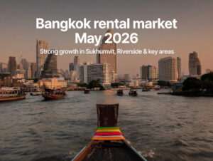 Bangkok skyline with river and boats, highlighting rental market growth in 2026.