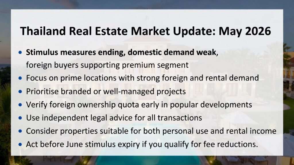 Thailand real estate market update May 2026, focusing on property trends, foreign demand, and invest.